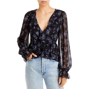 CINQ A SEPT Delaney Long-Sleeve Ruffle Top Large